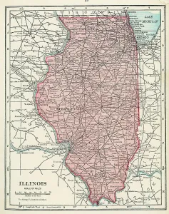 Vintage US Maps Drucke: Map Of Illinois