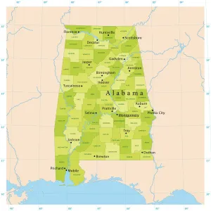 Karten-Illustrationen Drucke: Alabamavektorkarte
