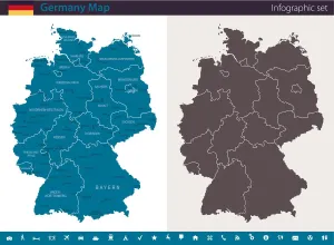 Map Illustrations For Sale Drucke: Germany Map - Infographic Set