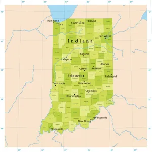 Drucke von Sehr detaillierte Vektorkarte von Indiana, USA. Das Datei wurde am 16. Januar 2013 erstellt. Die Farben in der.eps-Datei sind für Druck bereit (CMYK) Indiana Drucke: Indiana-Vector-Karte