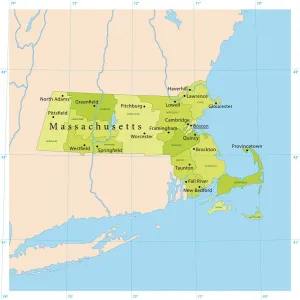 CMYK Printable Maps Drucke: Massachusetts Vector Map