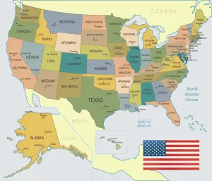 Vereinigte Staaten Von Amerika Drucke: USA-Karte - Illustration