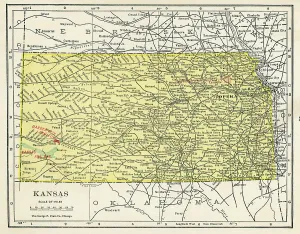 Vintage US Maps Drucke: Map Of Kansas