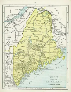 Antique American Cartography Drucke: Map Of Maine