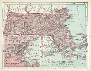 Antique Cartography Art Drucke: Map Of Massachusetts