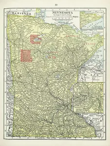 Vintage US Maps Drucke: Map Of Minnesota