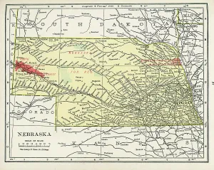 Vintage US Maps Drucke: Map Of Nebraska