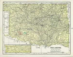 Vintage US Maps Drucke: Map Of Oklahoma