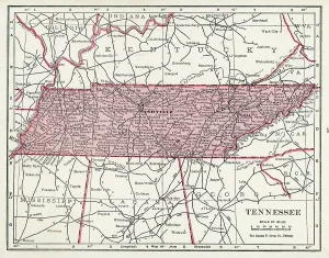 Vintage US Maps Drucke: Map Of Tennessee