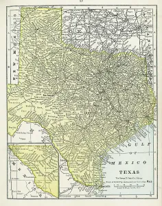 Vintage US Maps Drucke: Map Of Texas