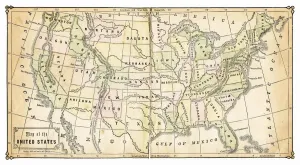 Drucke von Karte der Vereinigten Staaten von Amerika - Geographie von Warren, 1867 Eine Sammlung Hochdetaillierter Karten Der Vereinigten Staaten, Darunter Antike Stiche, Referenzkarten, Straßenkarten, Illustrationen Und Satellitenkarten Drucke: Karte der Vereinigten Staaten von Amerika 1867