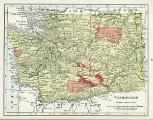 Vintage US Maps Drucke: Map Of Washington