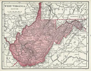 Antique American Cartography Drucke: Map Of West Virginia
