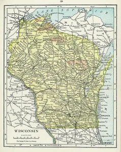 Vintage US Maps Drucke: Map Of Wisconsin