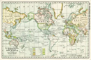 Vintage World Map Drucke: Map of the World 1881