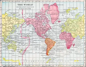 Vintage World Maps Drucke: Map Of The World On Mercator's Projection