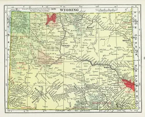 Vintage US Maps Drucke: Map Of Wyoming