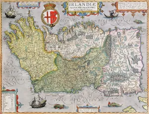 Drucke von Karte von Irland (hand gefärbte Radierung) (Foto von Art Images über Getty Images) Bilder Datiert 2012 Juli: Privatsammlung