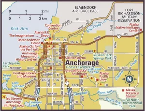 Karte der Umgebung von Anchorage, Alaska