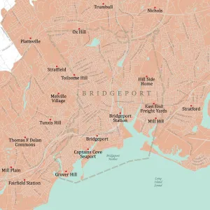 Physical Geography Maps Online Drucke: CT Fairfield Bridgeport Vector Road Map