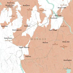 Physical Geography Maps USA Drucke: CT Fairfield Monroe Vector Road Map