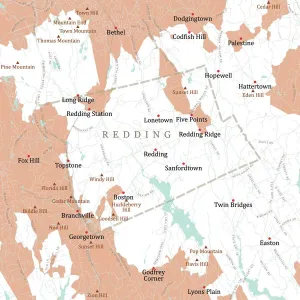 Public Domain Cartography Drucke: CT Fairfield Redding Vector Road Map