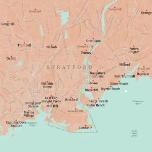 Digital City Maps USA Drucke: CT Fairfield Stratford Vector Road Map