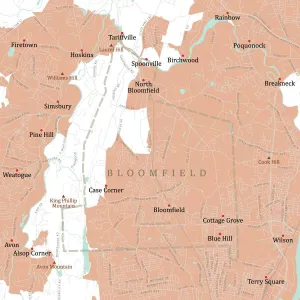 Digital Cartography Design Drucke: CT Hartford Bloomfield Vector Road Map