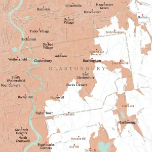 Karte des CT Hartford in Glastonbury, Vector-Route auf der Hartfordschen Straße
