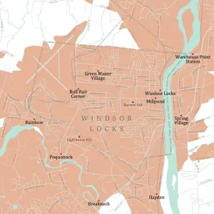 Digital Cartography Design Drucke: CT Hartford Windsor Locks Vector Road Map