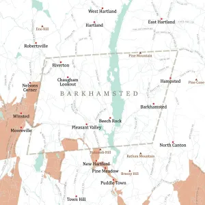 Digital Cartography Design Drucke: CT Litchfield Barkhamsted Vector Road Map