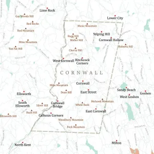 Digital Cartography Design Drucke: CT Litchfield Cornwall Vector Road Map