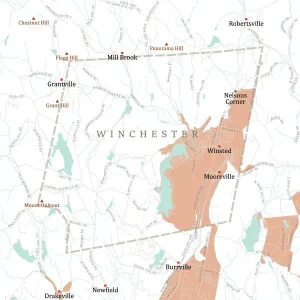 Digital Cartography Design Drucke: CT Litchfield Winchester Vector Road Map