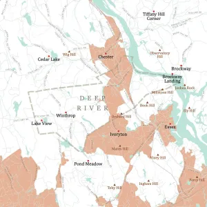 Gerahmter Druck : Karte des CT Middlesex Deep River Vector Road Gerahmter Druck : Karte des CT Middlesex Deep River Vector Road