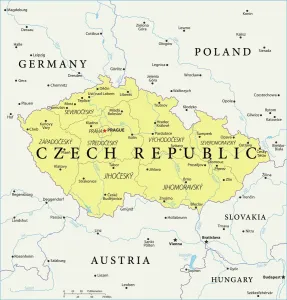 Drucke von Entdecken Sie die Schönheit der Tschechischen Republik auf dieser detaillierten Karte, die ihre geografische Lage und Grenzen in Europa zeigt Karte Drucke: Referenzkarte der Tschechischen Republik