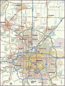 Vereinigte Staaten Von Amerika Drucke: Karte der Umgebung von Denver im Bundesstaat Colorado