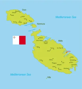 Drucke von Malta, ein Inselstaat im Mittelmeer mit einer reichen Geschichte und Kultur Malta Drucke: Malta auf einer Karte
