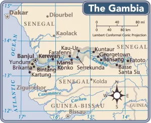 Gambia Drucke: Die Karte des Landes Gambia