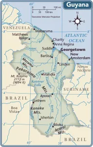 Drucke von 2011er Ausgabe Südamerikanische Kunstdrucke: Karte von Guyana