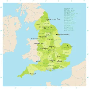 Referenz-Karten Drucke: Sehr detaillierte Vektorkarte von England