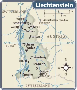 Liechtenstein Drucke: Liechtensteins Landkarte