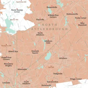 Digital Cartography Design Drucke: MA Bristol North Attleborough Vector Road Map