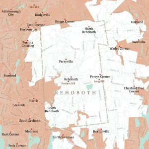 Vector City Maps USA Drucke: MA Bristol Rehoboth Vector Road Map