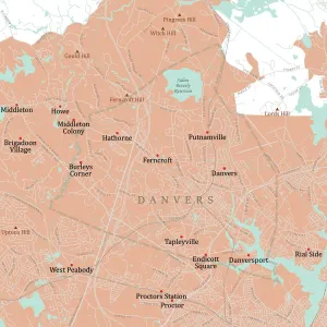 Digital City Maps USA Drucke: MA Essex Danvers Vector Road Map