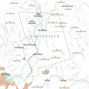 Physical Geography Illustration Drucke: MA Franklin Northfield Vector Road Map