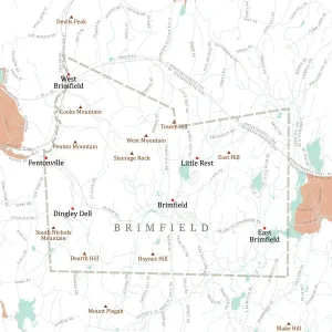 Massachusetts County Map Drucke: MA Hampden Brimfield Vector Road Map
