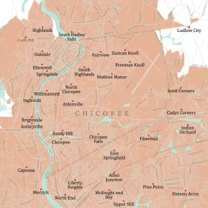 Vector City Maps USA Drucke: MA Hampden Chicopee Vector Road Map