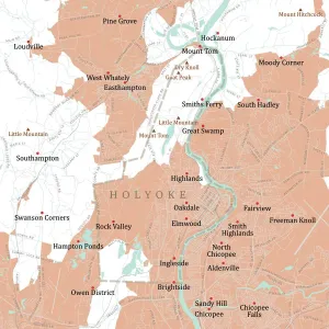 Public Domain Maps USA Drucke: MA Hampden Holyoke Vector Road Map
