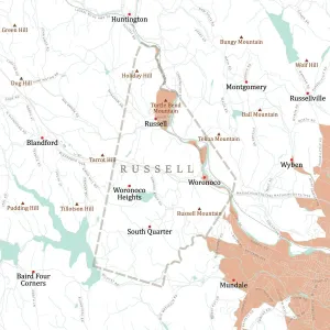 Digital City Maps USA Drucke: MA Hampden Russell Vector Road Map