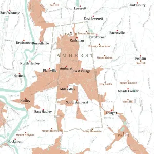 Massachusetts Vector Map Drucke: MA Hampshire Amherst Vector Road Map